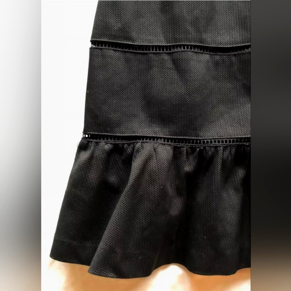 Ann Taylor Little Black Dress Sheath Flounce Hem Ladder Stitch 99% Cotton